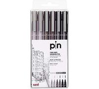 uni-ball Set of 6 Grey & Black Uni-Pin Calibrated Marker Pens with Various Diffe