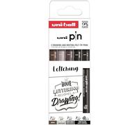 Uni-Ball - Set fineliner Lettering Confezione 5 pezzi 0,8 mm scalpello nero, grigio, seppia