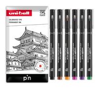 uni-ball Uni Pin - Penne a punta fine, punta da 0,5 mm, confezione da 6 | Inchiostro pigmentato resistente all'acqua, resistente allo sbiadimento, punte protette in acciaio, sei colori
