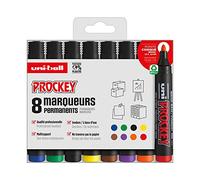 uni-ball Uni Prockey Uni Mitsubishi Pencil - Pennarello permanente inodore PM122 - Multisupporto, base acqua, senza odori, punta conica media 1,2 - 1,8 mm, confezione zero plastica, confezione da 8