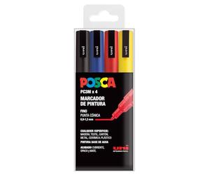Uni-Ball UNIPC3M/4C BASICUd Astuccio 4 pennarelli Posca Basic PC3M Fino, Blue, Standard