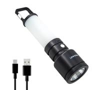 Uni-Com Torcia ricaricabile con lanterna integrata - Torcia compatta a LED da 1 W e lanterna a 3 LED a luce calda, gancio a moschettone e cavo di ricarica USB-C incluso, per campeggio, fai da te, casa