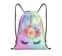 Uni-Corn Head With Flower Crown Unisex Borsa Con Coulisse Pieghevole Sacca Sportiva Resistente Gym Sack Per Calcio Ginnastica Nuoto