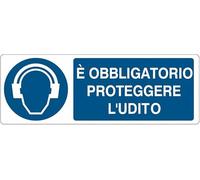 UNI - È obbligatorio proteggere l'udito - CARTELLO SEGNALETICO ISO 7010 in Adesivo Resistente, Pannello in Forex o Pannello In Alluminio (PANNELLO IN FOREX 60X25 CM)