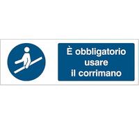 UNI - È obbligatorio usare il corrimano NEW- CARTELLO SEGNALETICO ISO 7010 in Adesivo Resistente, Pannello in Forex o Pannello In Alluminio (ADESIVO 15X6 CM)