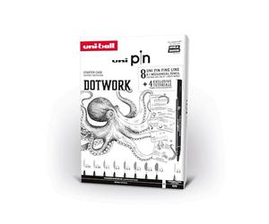 UNI PIN - Brush Pen Fine Liner per Dotwork, Kit Disegno Tecnico con Pennarelli Indelebili Punta Fine Professionali per Imparare a Disegnare e 1 Portamine - Set Penne Nere + QR Code Tutorial