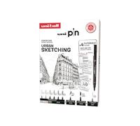 UNI PIN - Brush Pen Fine Liner per Urban Sketching, Kit Disegno Tecnico con Pennarelli Indelebili Punta Fine, Pennello, Scalpello e Portamine, Set per Imparare a Disegnare - Set Penne Nere + Tutorial