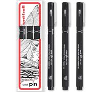 Uni Pin - Penna fineliner da disegno, 0,1 mm, 0,5 mm, con punta a pennello, 3 pezzi, inchiostro nero