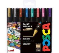 Posca PC-5M Metallic Paint in a Pen in un set - Marcatori a tempera a base d’acqua con punta conica da 2,5 mm, Blu/Bronzo/Oro/Verde/Rosa/Viola/Rosso/Argento, 8 Unità