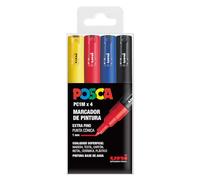 UNI Posca Astuccio da 4 pennarelli PC1M a punta conica extra sottile di colori di base