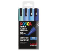UNI Posca Astuccio da 4 pennarelli PCM5 di colore blu a punta conica media