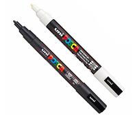 Uni POSCA PC-3M - Pennarelli per pittura artistica, 0,9-1,3 mm, colore: bianco e nero, confezione da 2