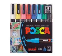 uni POSCA PC-3M Water-Based Paint Markers, Reversible Fine Tip, Assorted Colors, Pack Of 8 Markers