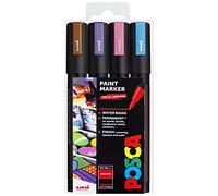 Uni Posca PC-5 M - Set di 4 pennarelli per decorazioni artistiche, con custodia in plastica, selezione Midnight Metallic