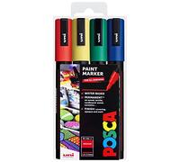 Uni Posca PC-5M, marcatori grafici a tempera, set di 4, in custodia di plastica, colori primari