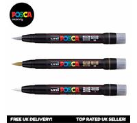 UNI Posca PCF-350 Pennarello Brush Art Gold, Silver, White Confezione Da 3