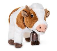 Uni-Toys - Mucca bianco-marrone, in piedi - con campana - 27 cm (lunghezza) - peluche - peluche peluche
