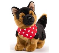 Uni-Toys - Pastore tedesco in piedi - con foulard (motivo cuorico) - 26 cm (lunghezza) - cane peluche - peluche - peluche