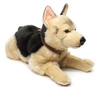 Uni-Toys - Pastore tedesco, sdraiato (con stoviglie) - 65 cm (lunghezza) - cane di peluche, animale domestico - peluche, peluche