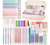 UNIANE 62 accessori per la scuola con astuccio, 12 evidenziatori, 5 penne gel, 6 portamine, 4 matite cancellabili, Aesthetic Stuff Clean Girl, Back to School (Rosa)