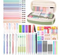 UNIANE 62 accessori per la scuola con astuccio, 12 evidenziatori pastello, 5 penne gel, 6 matite a pressione, 4 penne cancellabili, Aesthetic Stuff Clean Girl, Back to School Aesthetic, Office