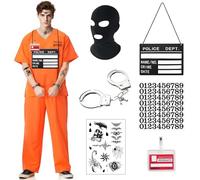 UNIANE Costume da carcere da uomo, arancione, costume da prigioniero di Halloween, costume da detenuto, costume da adulto, costume da cosplay per adulti, costume da prigione, Halloween Prisoners