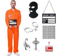 UNIANE Costume da prigione da uomo, arancione, costume da prigioniero di Halloween, costume da carcere, costume per adulti, costume da cosplay per adulti, costume da prigione, Halloween Prisoners
