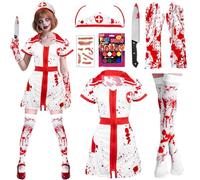 UNIANE Zombie, costume da infermiera, costume da Halloween da donna, costume da horror sanguinoso nurse con cappello, calze adesive, coltello per il viso paint, per carnevale, cosplay, maschera, feste
