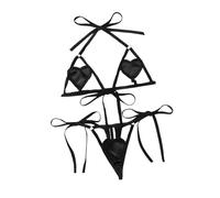 Unibaby Set di lingerie sexy da donna a forma di cuore, costume rosso, per San Valentino, bendaggio e panty heet, babydoll anime micro bikini, Nero , Taglia unica