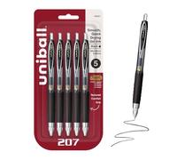 Uniball™ - 207 penne gel, inchiostro nero, punta ultra micro da 0,38 mm, retrattile, 5 pezzi, scrittura fluida, resistenti alle frodi, uni Super Ink™