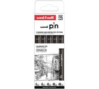 Uni-Ball Astuccio PIN da 5 pezzi di marcatori calibrati da 0,2 a 1,0 mm colore nero SET CLASSICO II