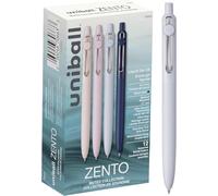Uniball Zento, penne retrattili con inchiostro gel liquido, punta media (0,7 mm), fusto silenziato, inchiostro nero, dozzina