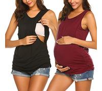 UNibelle Gravidanza T-Shirt Allattamento Top Allattamento al Seno Estate maternità Canotta Senza Maniche Donne 2pcs Rosso+nior XXL