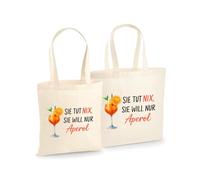 Unibly Aperol Spritz Borsa in cotone per donne, mamma, sorella, amiche e damigelle d'onore, 200 g/m², con certificazione Oeko-Tex, sacchetto di iuta, Lei Vuole Solo Aperol, m