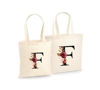 Unibly Borsa personalizzata A-Z per donne, mamma, sorella, amiche e damigelle d'onore, in cotone, 200 g/m², con certificazione Oeko-Tex, borsa per la spesa, sacchetto di iuta, Lettera V, m