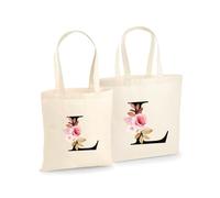 Unibly Borsa personalizzata A-Z per donne, mamma, sorella, amiche e damigelle d'onore, in cotone, 200 g/m², con certificazione Oeko-Tex, borsa per la spesa, sacchetto di iuta, Lettera L, m