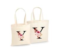 Unibly Borsa personalizzata A-Z per donne, mamma, sorella, amiche e damigelle d'onore, in cotone, 200 g/m², con certificazione Oeko-Tex, borsa per la spesa, sacchetto di iuta, Lettera Y, L