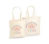 Unibly Mache die Welt besser Regalo di compleanno per donna, in cotone, 200 g/m², con certificazione Oeko-Tex, sacchetto di iuta, 80° compleanno, L