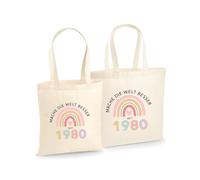 Unibly Mache die Welt besser Regalo di compleanno per donna, in cotone, 200 g/m², con certificazione Oeko-Tex, sacchetto di iuta, 45° compleanno, m