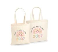 Unibly Mache die Welt besser Regalo di compleanno per donna, in cotone, 200 g/m², con certificazione Oeko-Tex, sacchetto di iuta, 18° compleanno, m