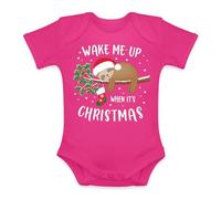 Unibly Wake me up when it's Christmas bradipo rametto di vischio natale per dormire pigri | Natale Natale X-Mas Baby Body, Colore: rosa., 12 mesi