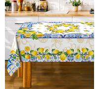 Unibyby Tovaglia rettangolare, 152 x 213 cm, colore giallo e blu, decorazione estiva mediterranea, motivo floreale, tovaglia a tema italiano, per feste, tovaglia oblunga per sala da pranzo