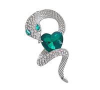 Unica spilla a forma di cuore a forma di serpente con cristallo verde spilla gioiello elegante accessori per corsage per donne alla moda buona fortuna spilla, Misura unica, come descritto