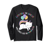 Unicat or Caticorn Who Cares Be Yourself, Unicorno Divertente Gatto Maglia a Manica