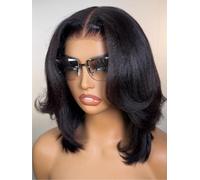UNICE Bye Bye Knots Parrucca Yaki Kinky Straight Bob, capelli umani, nodi invisibili, 7x5 pizzo frontale, senza colla, pre-pizzicata, 30,5 cm