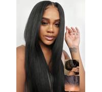 UNICE Parrucca antiscivolo nera Yaki dritta 7x5 parrucche con coulisse frontale in pizzo capelli umani Cappuccio in rete flessibile con strisce di silicone sicure Bye Bye Nodi Parrucca senza colla Pre