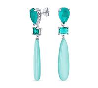 Uniche Geometriche Lineari Turchese Blu Allungate A Goccia Piatta Rettangolo A Forma Multipla Aqua CZ E 3 Orecchini Pendenti Multi Livello Di Gemme Naturali Per Donne In Argento Placcato
