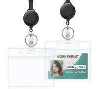 Uniclife 2 Confezioni Cordini Regolabili Retrattili Cordini da Collo Piatti con Bobine Badge Retrattili Fibbie a Sgancio Rapido e Cinghie Nylon Nero lunghezza con portabadge trasparente impermeabile