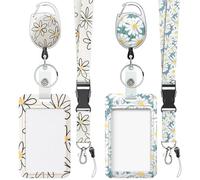 Uniclife 2 Pezzi Porta Badges Scorrevole Bianca Blu Floreale Fiore Custodia in Plastica Retrattile Badge Bobina Moschettone Clip e Staccabile Cinturino Cordino Rigido Verticale Protezione Della Carta