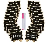 Uniclife 24 Pcs Lavagnette Alimenti Piccole Lavagne Supporti Pennarelli a Gesso & Adesivi di Ricambio Etichette Alimentari Legno Riutilizzabili Feste Buffet Matrimoni, Segnaposto Lavagna Sinuoso